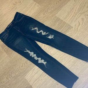 Dark Distressed Crop Jeans